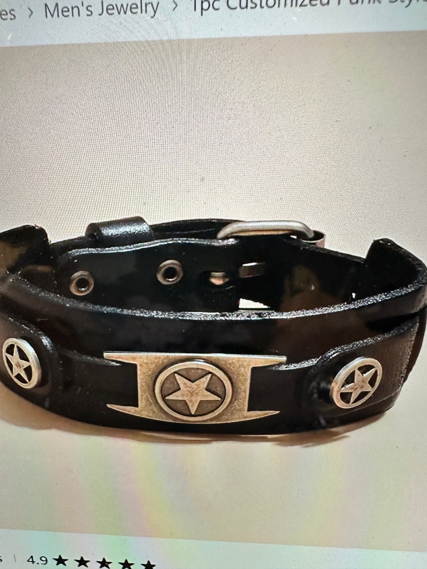 Rebel Spirit Texas Star Leather Cuff Bracelet for Men - Comes in Gift Box - Silver Elegant