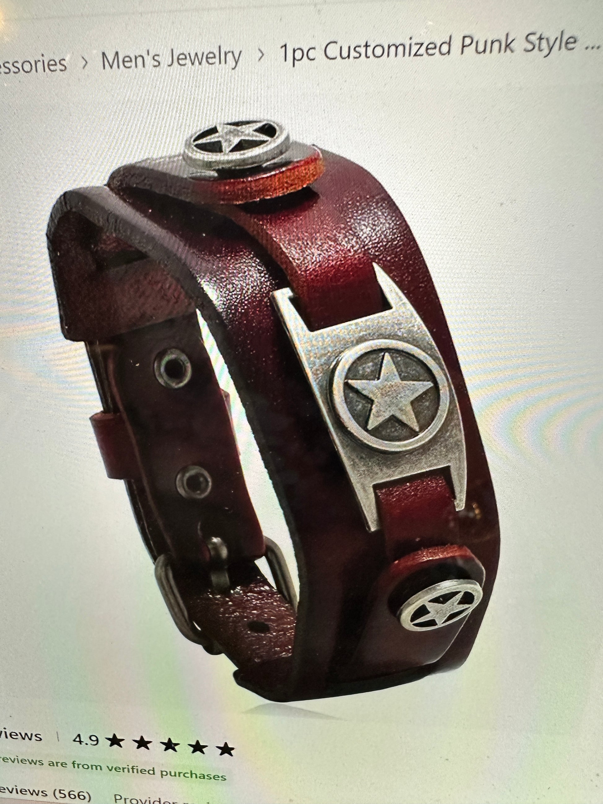 Rebel Spirit Texas Star Leather Cuff Bracelet for Men - Comes in Gift Box - Silver Elegant