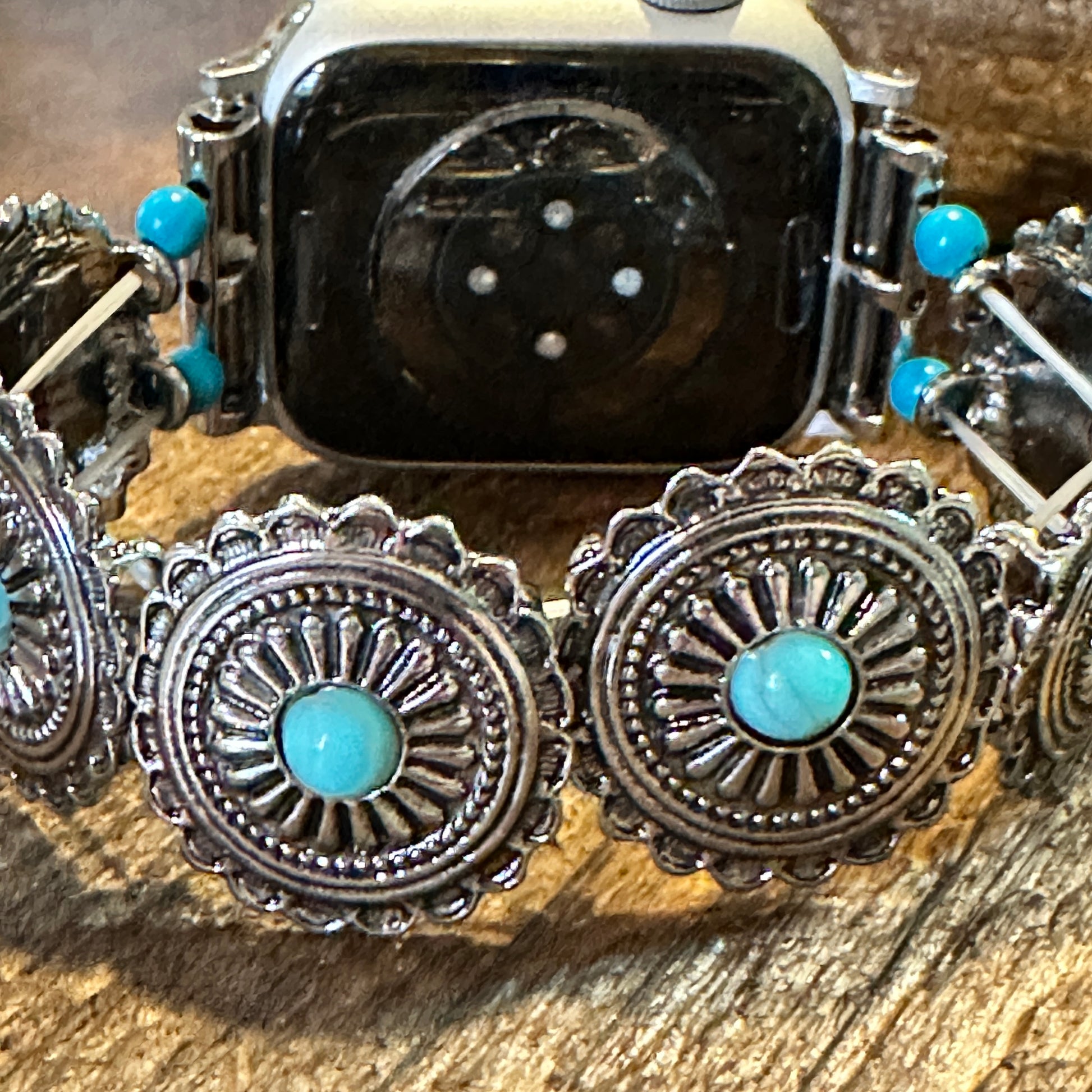 Turquoise Bohemian Artisan Stretchable Apple Watch Band with Gift Box - Silver Elegant