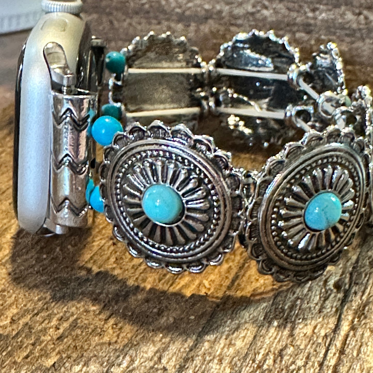 Turquoise Bohemian Artisan Stretchable Apple Watch Band with Gift Box - Silver Elegant