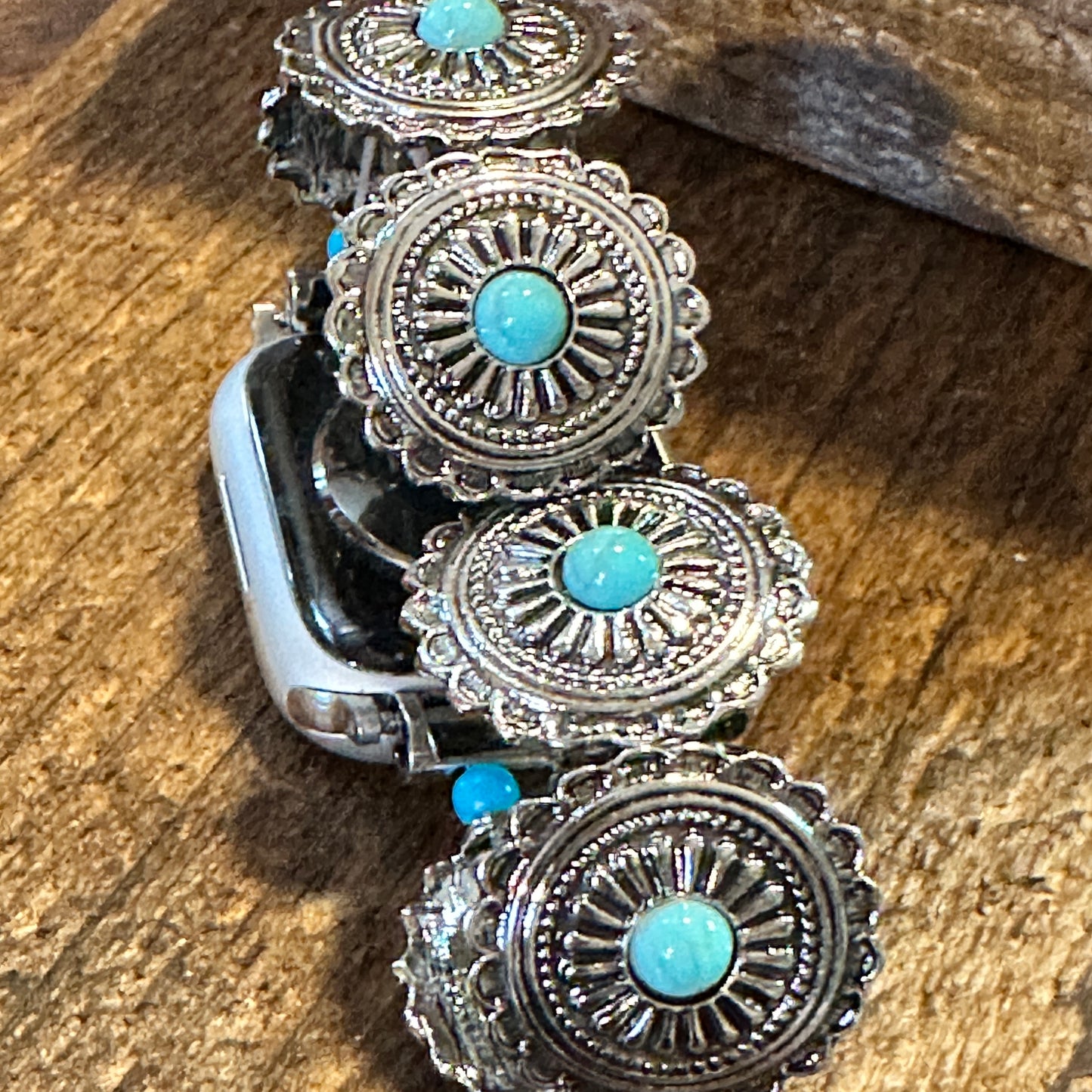 Turquoise Bohemian Artisan Stretchable Apple Watch Band with Gift Box - Silver Elegant