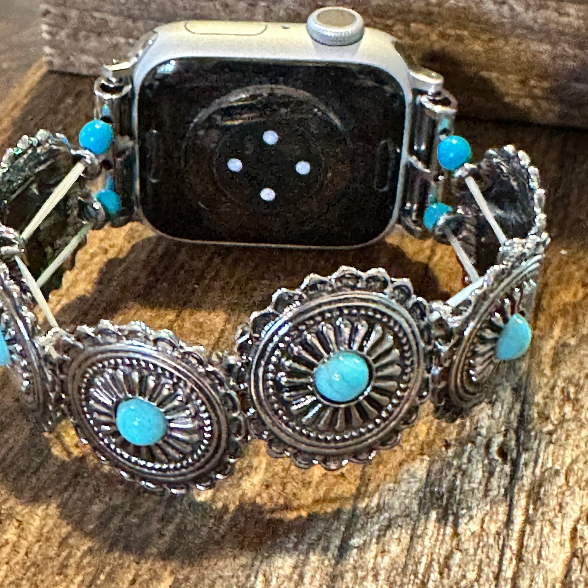 Turquoise Bohemian Artisan Stretchable Apple Watch Band with Gift Box - Silver Elegant