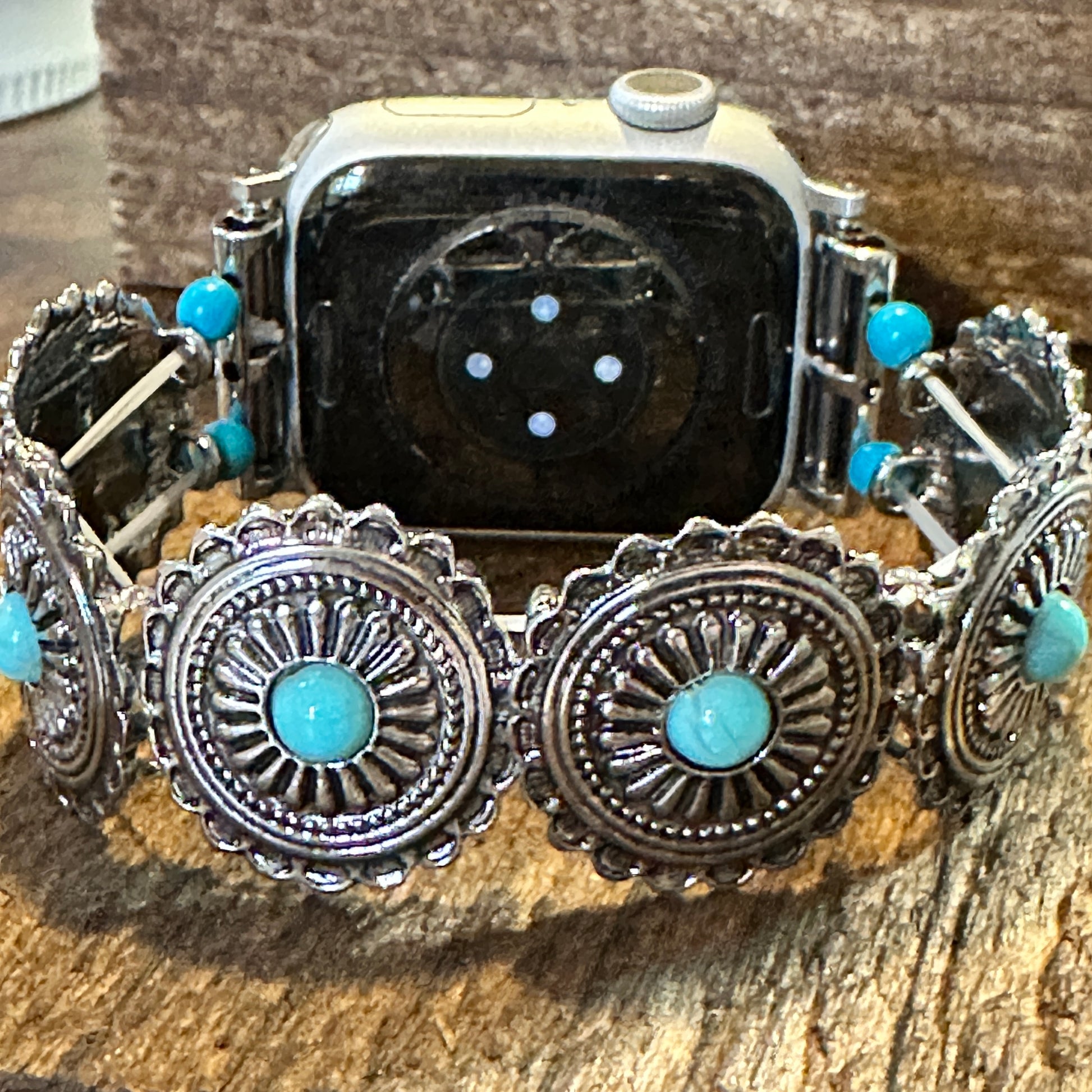 Turquoise Bohemian Artisan Stretchable Apple Watch Band with Gift Box - Silver Elegant