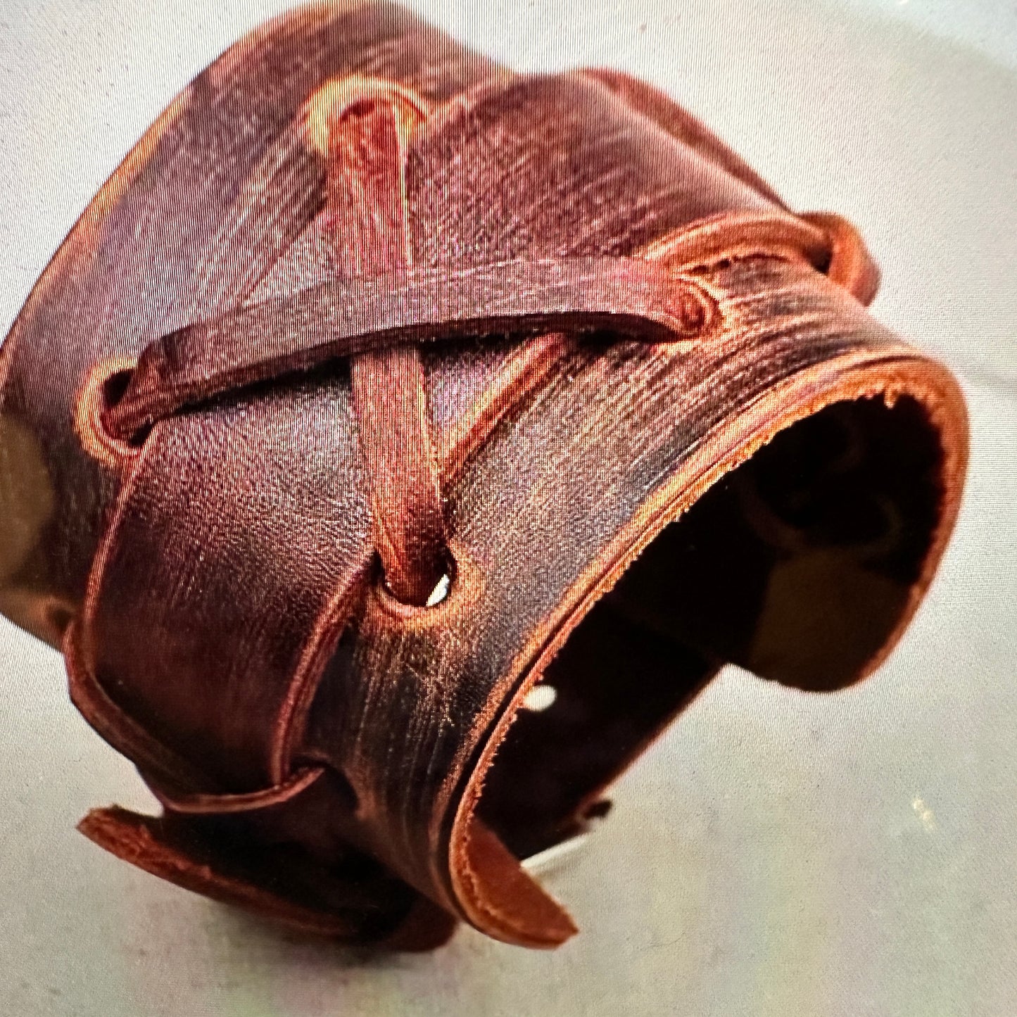 Men's Brown Leather Cowhide Wide Cuff Bracelet with Buckle Closure - Punk Style Gift Box Included - Silver Elegant