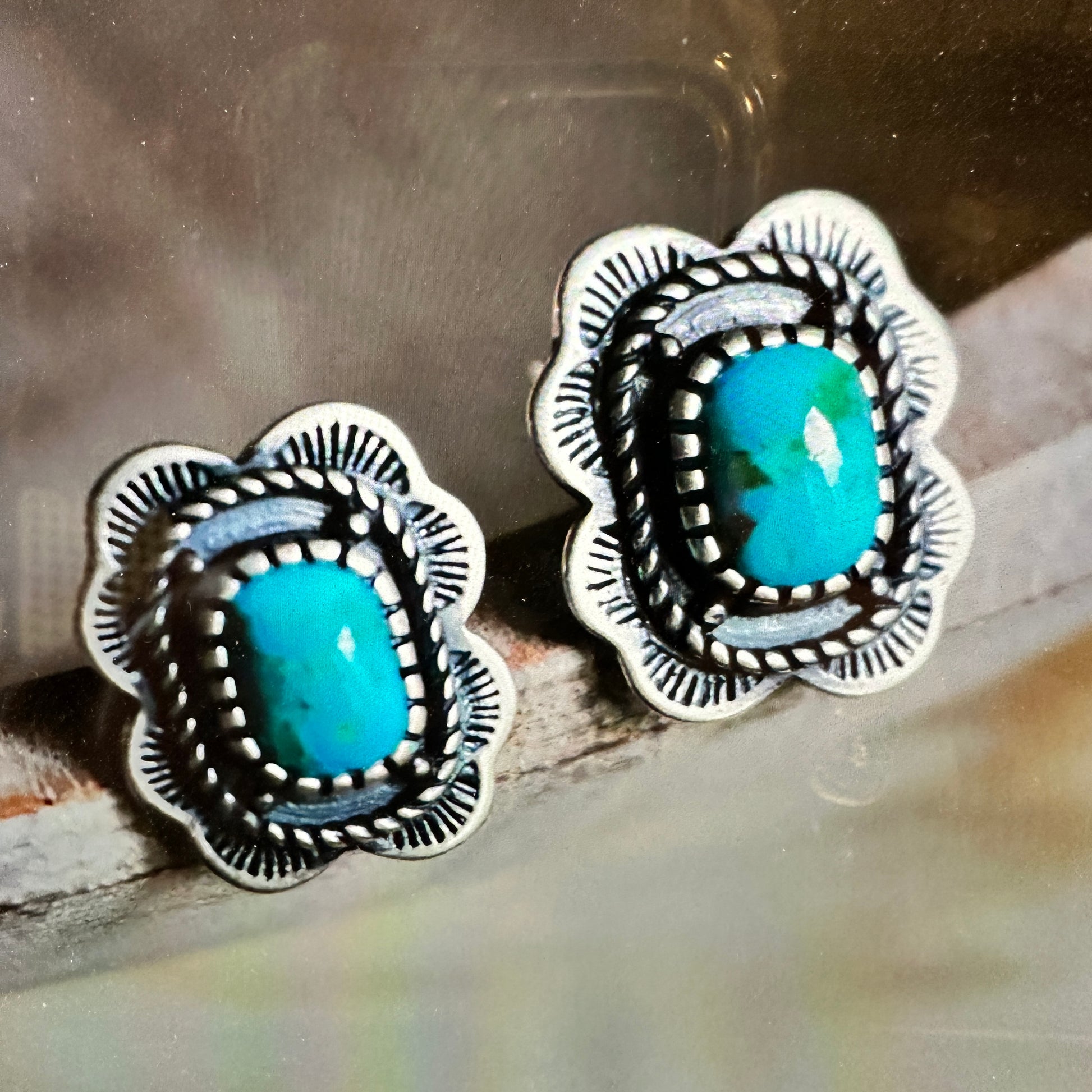 Arizona Turquoise Dreamcatcher Sterling Silver Stud Earrings, Sent in Gift Box - Silver Elegant