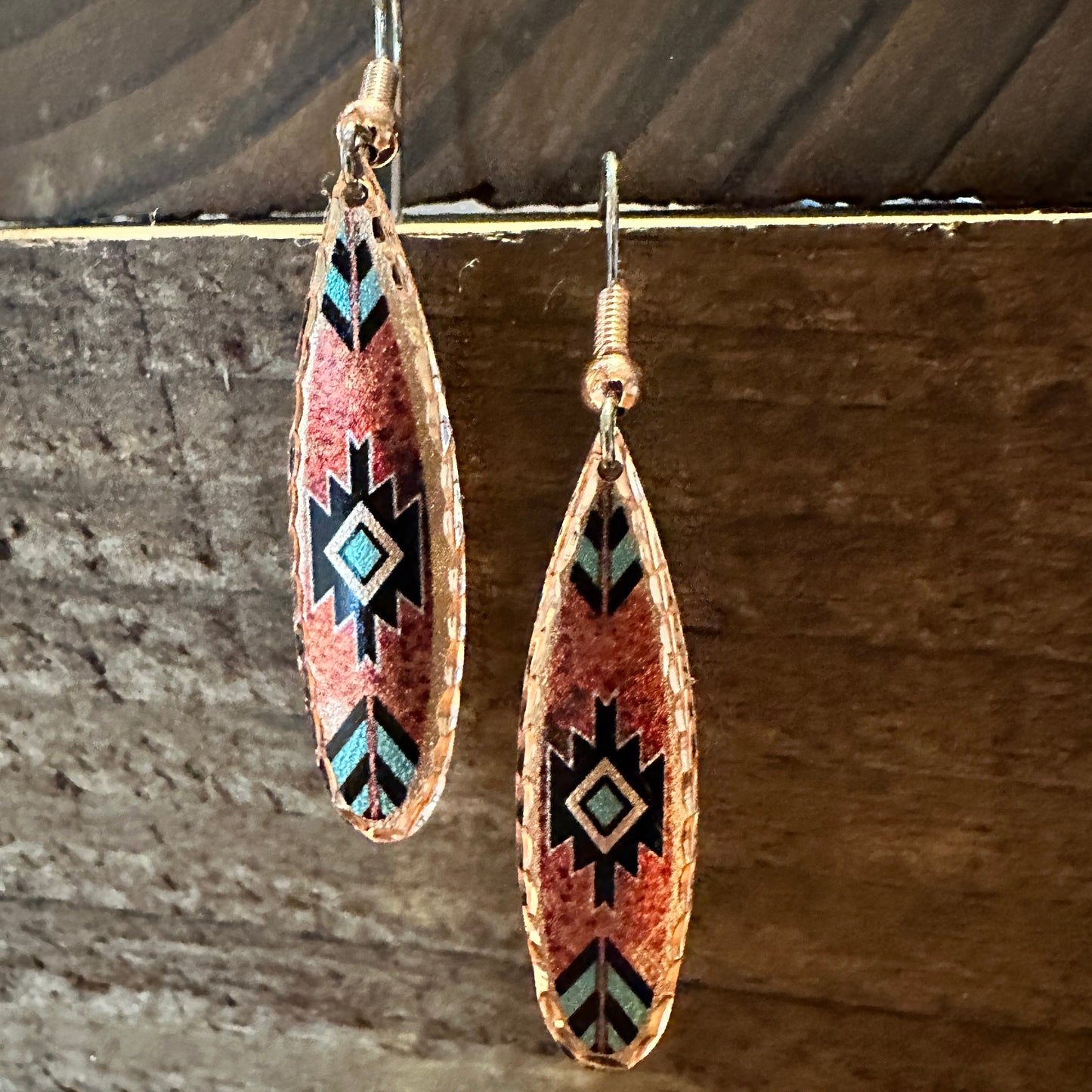 Boho Native American Navajo Red and Turquoise Copper Earrings, gift Box - Silver Elegant