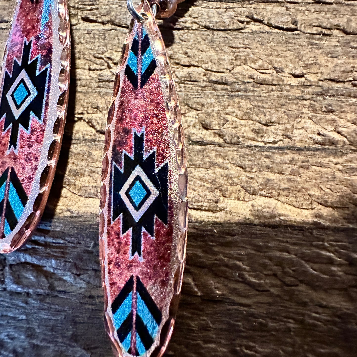 Boho Native American Navajo Red and Turquoise Copper Earrings, gift Box - Silver Elegant