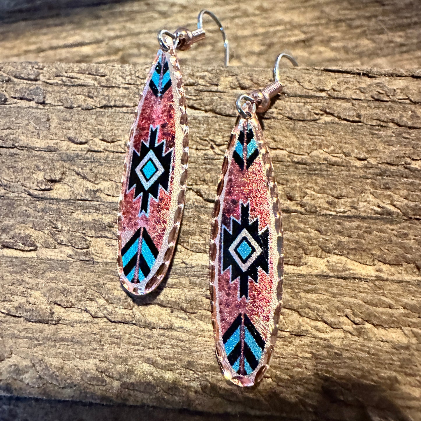 Boho Native American Navajo Red and Turquoise Copper Earrings, gift Box - Silver Elegant