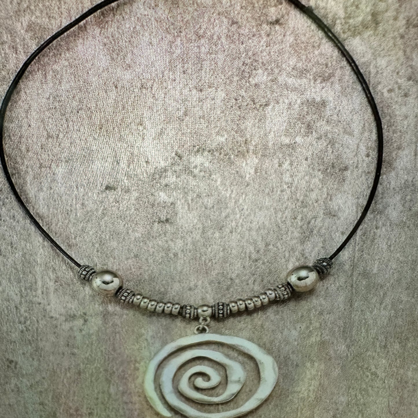 Bohemian Silver Circle Pendant Necklace with Leather Cord and Elegant Gift Box