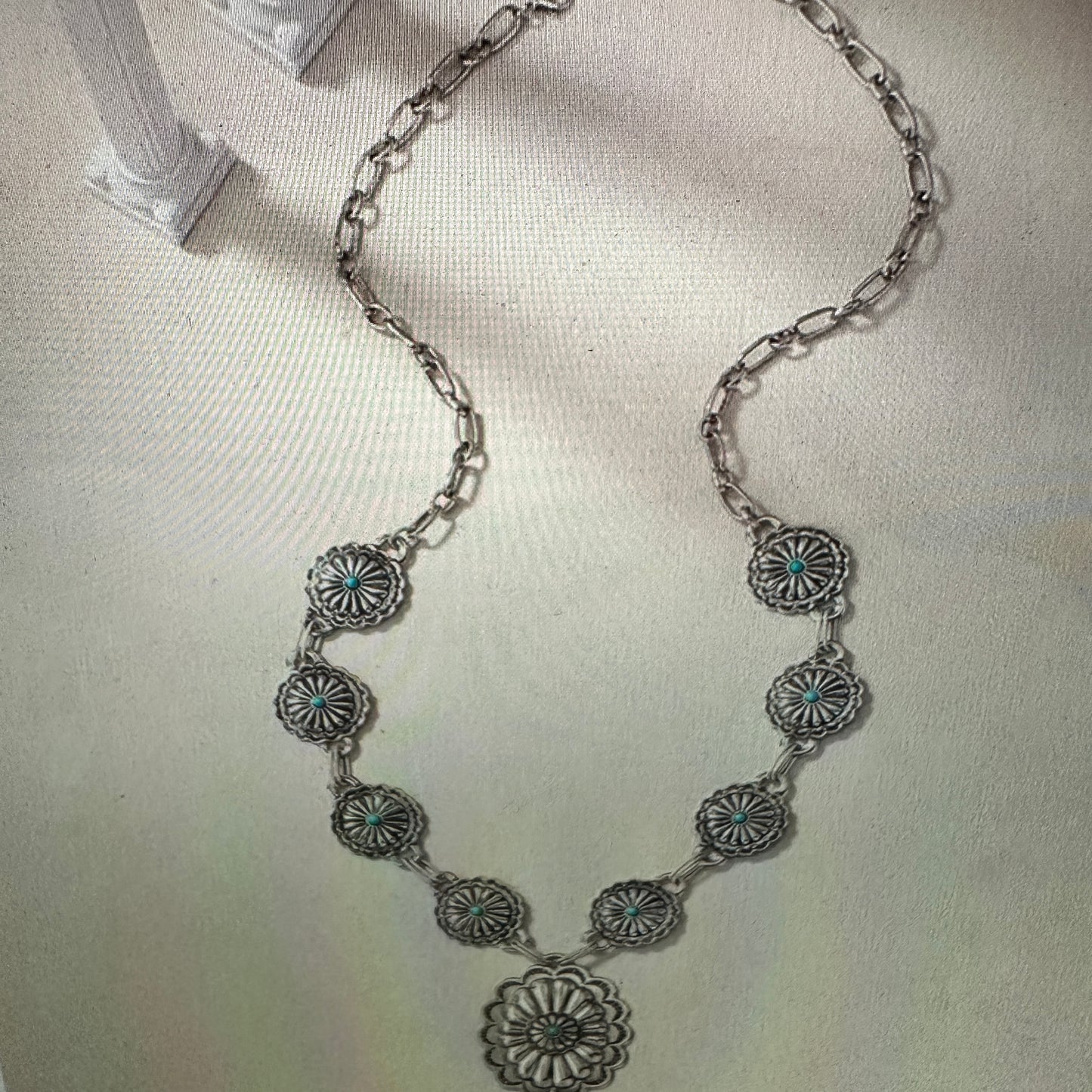 Southwestern Boho Cowgirl Concho Necklace with Turquoise Gem, Includes Gift Box