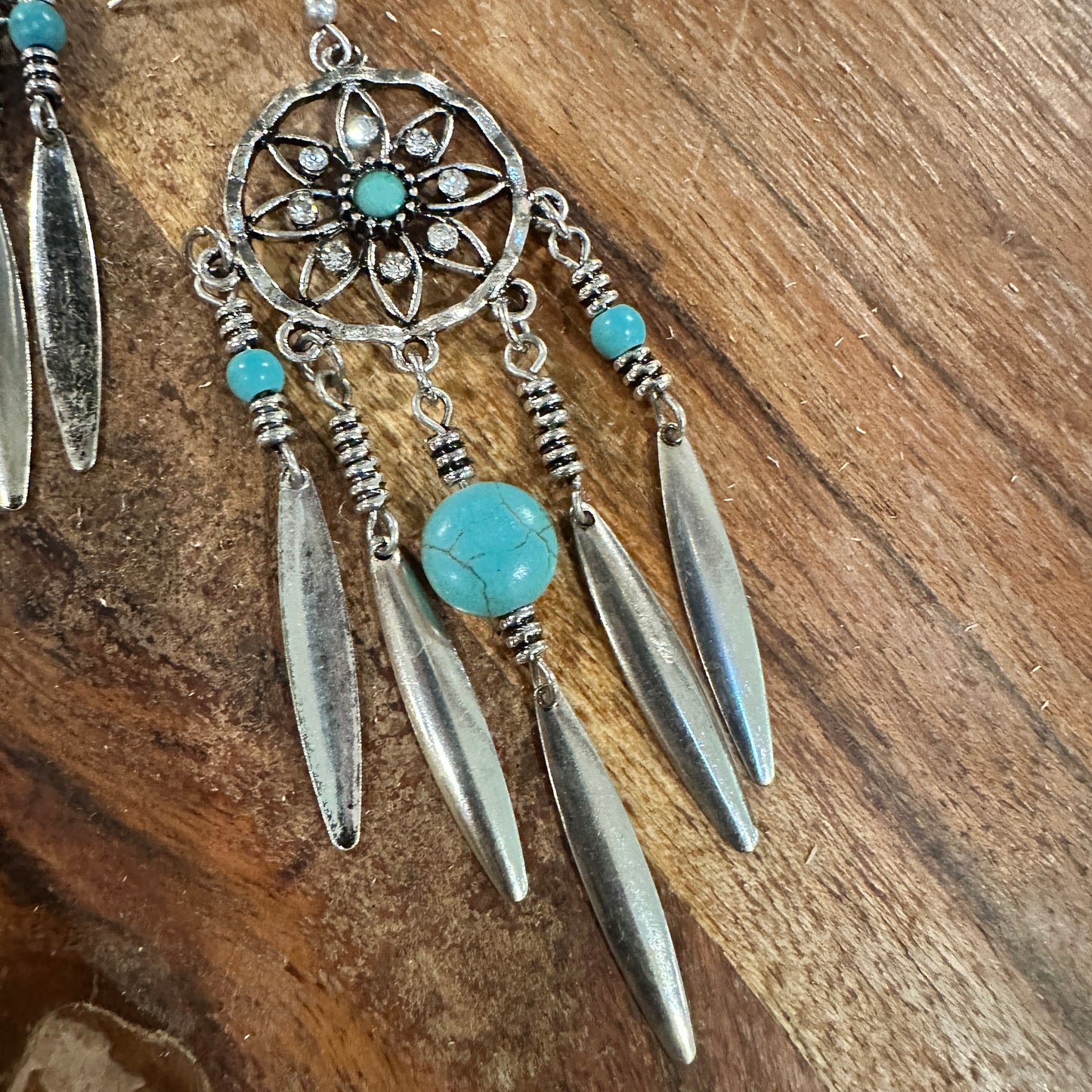 Bohemian Hippie Chic Dream Catcher Feather Drop Earrings featuring delicate silver feathers, dream catcher details, and lightweight design, ships in a gift box- Sliver Elegant