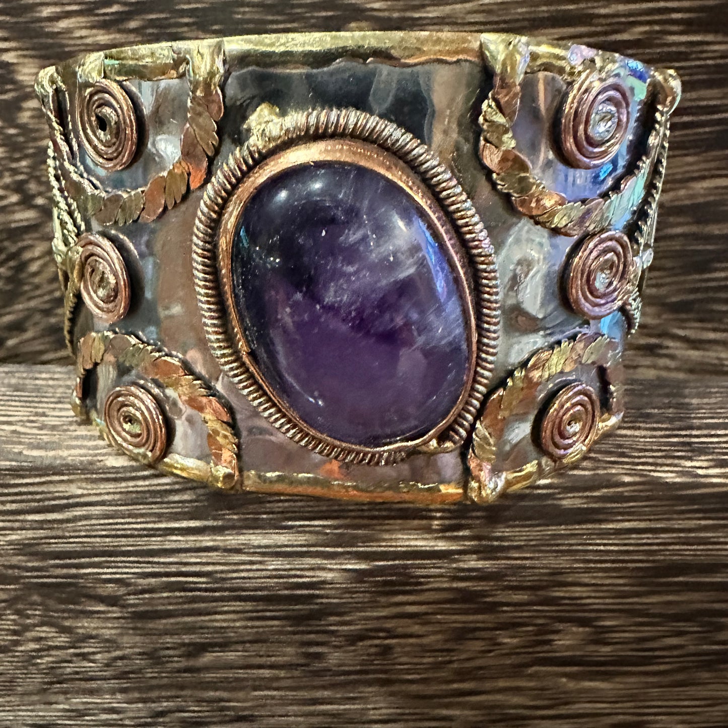 Artisan Purple Amethyst Cuff Bracelet, 2" Width, Adjustable Mixed Metals, Gift-Ready Box