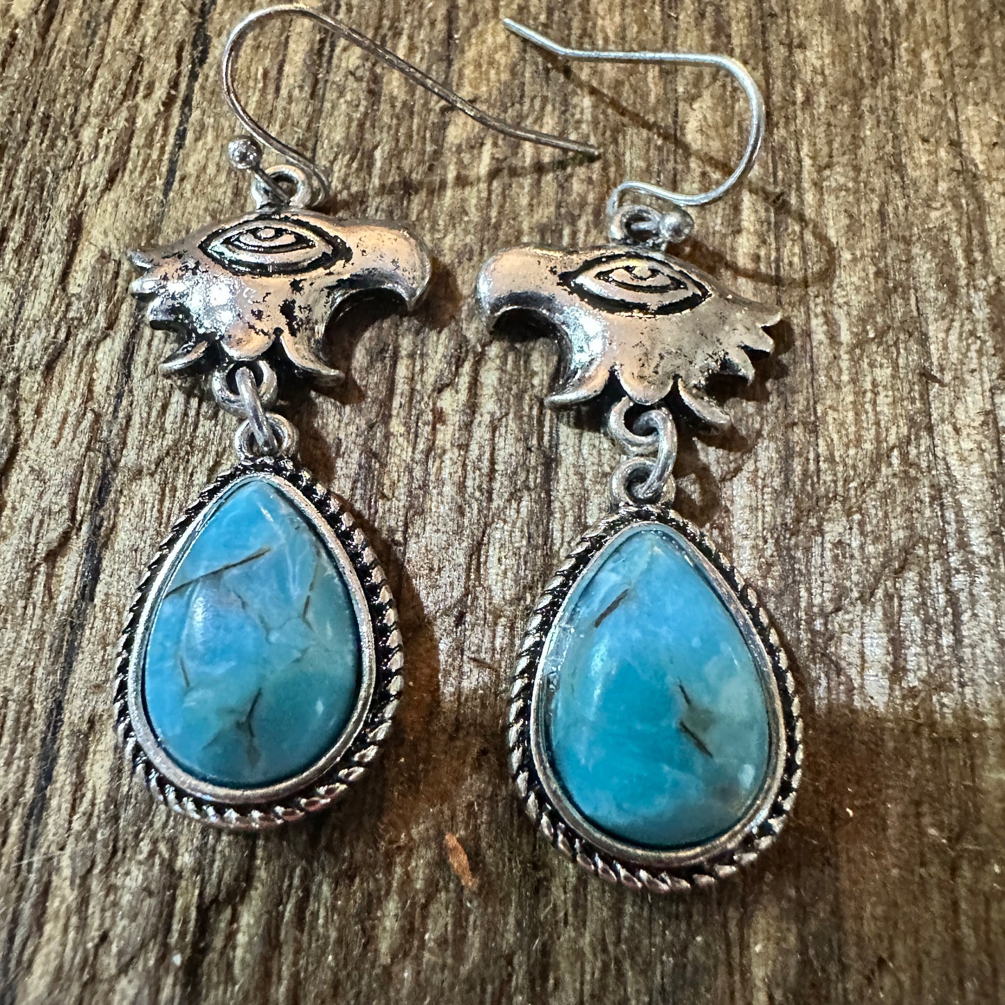 Thunderbird Faux Turquoise Necklace and Earrings Set in Mixed Metals