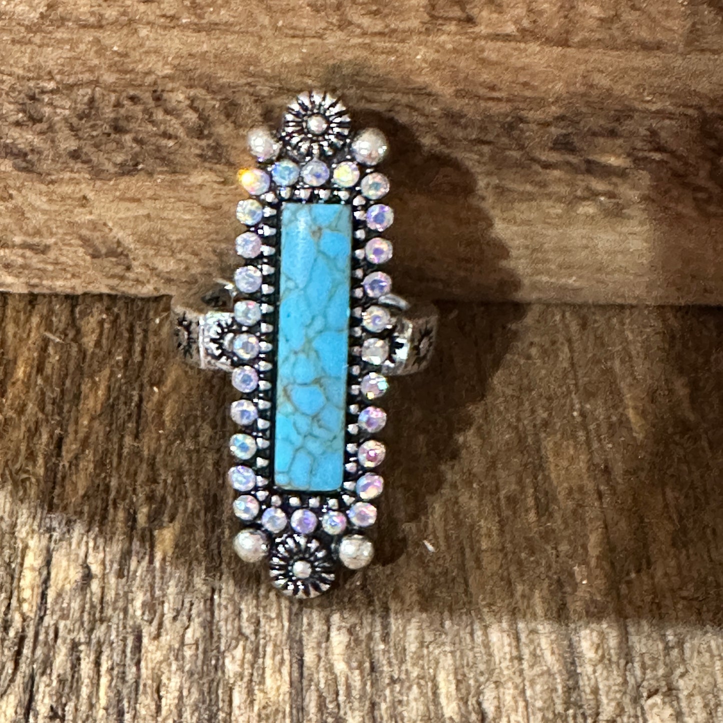Boho Native American Turquoise Statement Stretch Ring, Adjustable, Gift Box