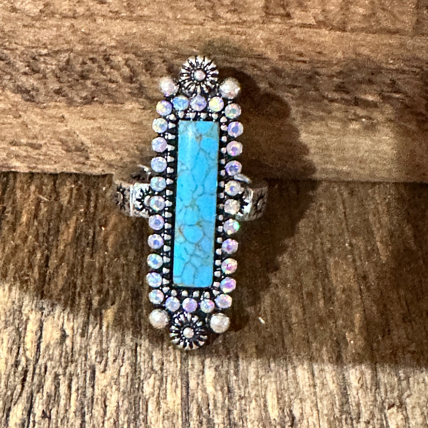 Boho Native American Turquoise Statement Stretch Ring, Adjustable, Gift Box