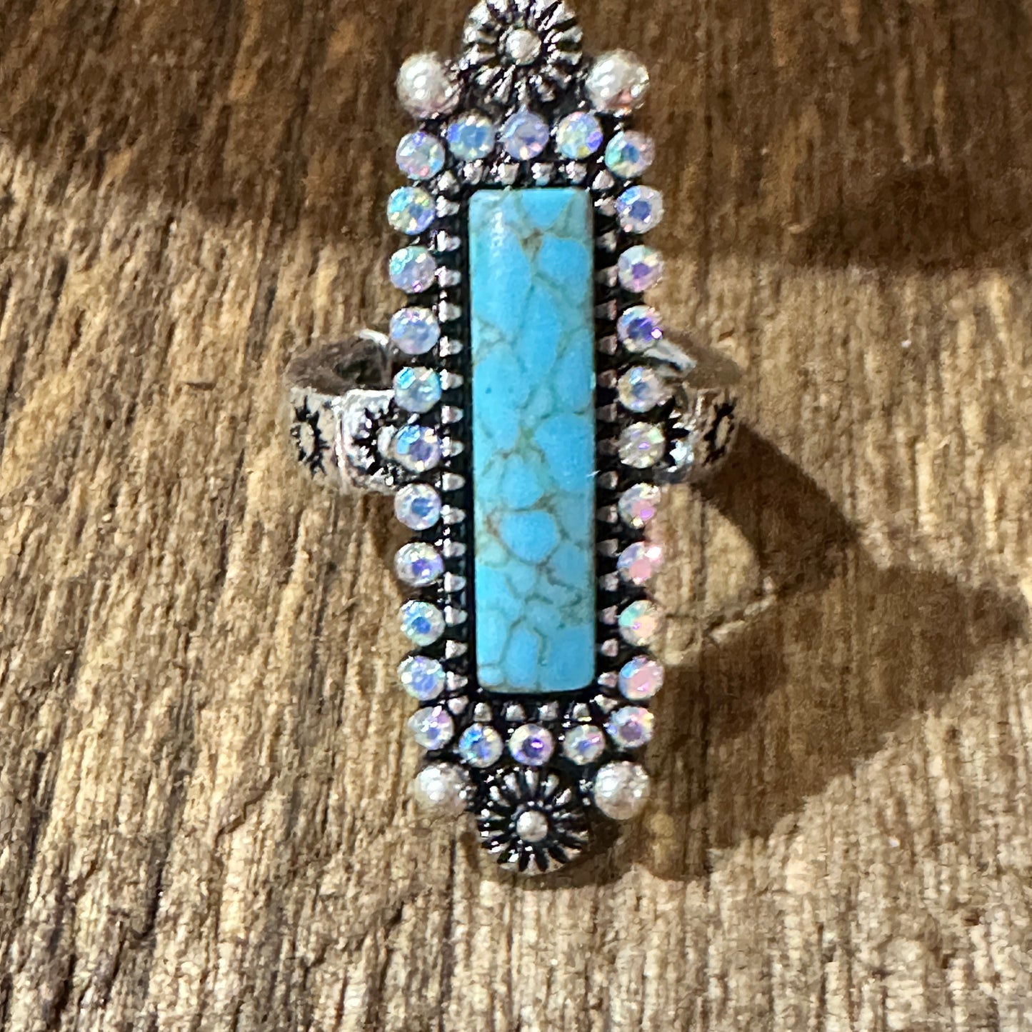 Boho Native American Turquoise Statement Stretch Ring, Adjustable, Gift Box