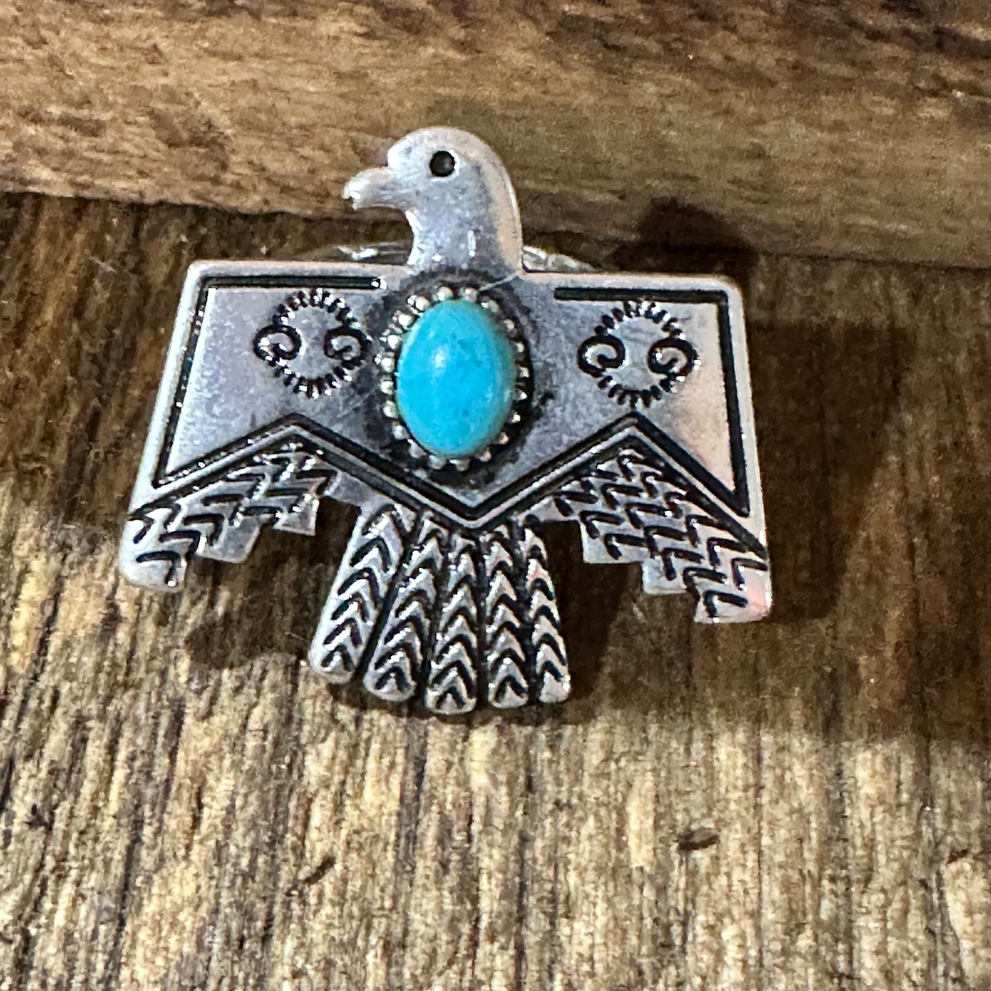 Boho Native American Thunderbird Turquoise Stretch Ring, Gift Box