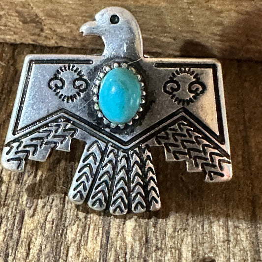Boho Native American Thunderbird Turquoise Stretch Ring, Gift Box