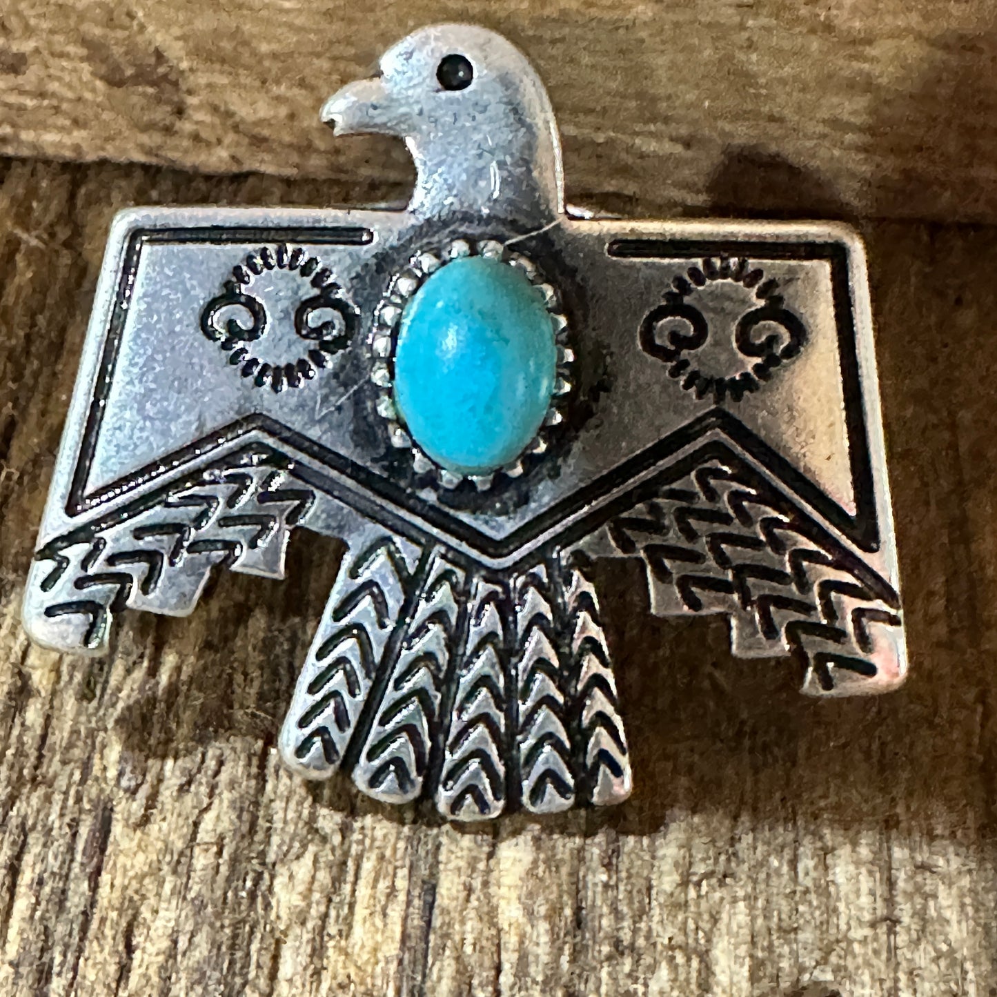 Boho Native American Thunderbird Turquoise Stretch Ring, Gift Box