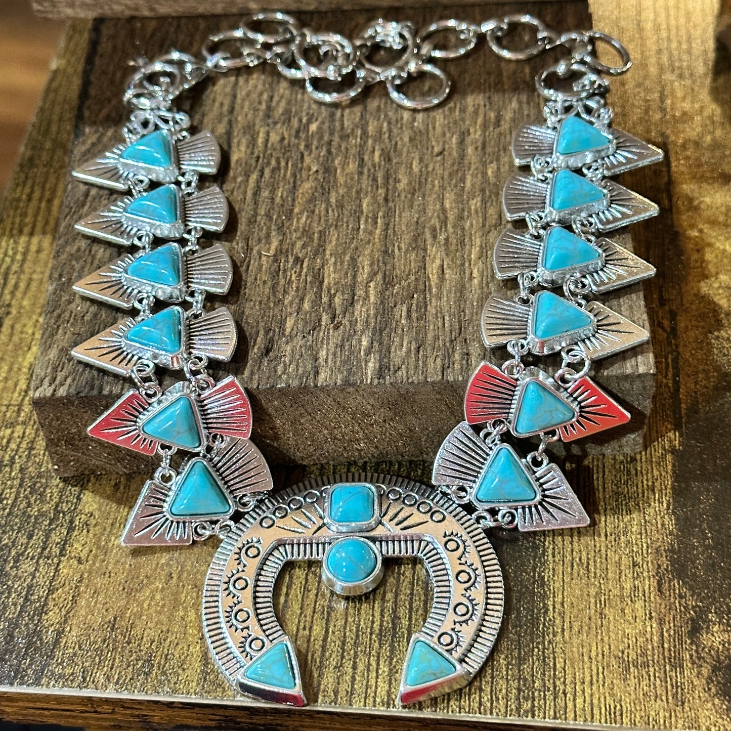 Squash Faux Turquoise Necklace and Earrings Set in Mixed Metals