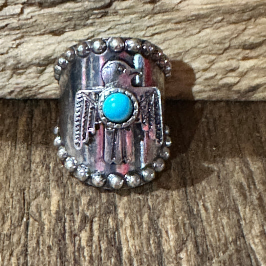 Boho Native American Thunderbird Metal Ring, Adjustable, Gift Box