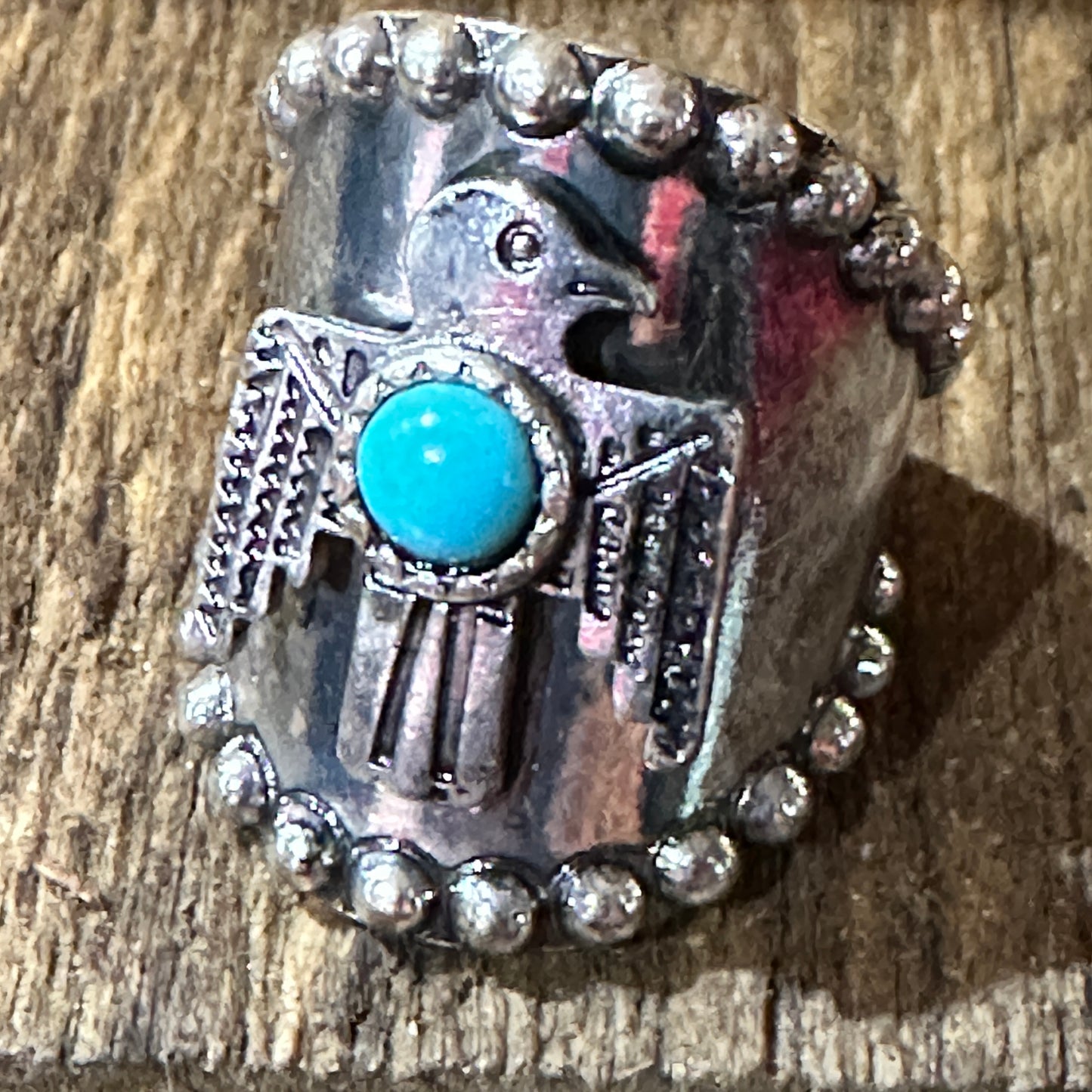 Boho Native American Thunderbird Metal Ring, Adjustable, Gift Box
