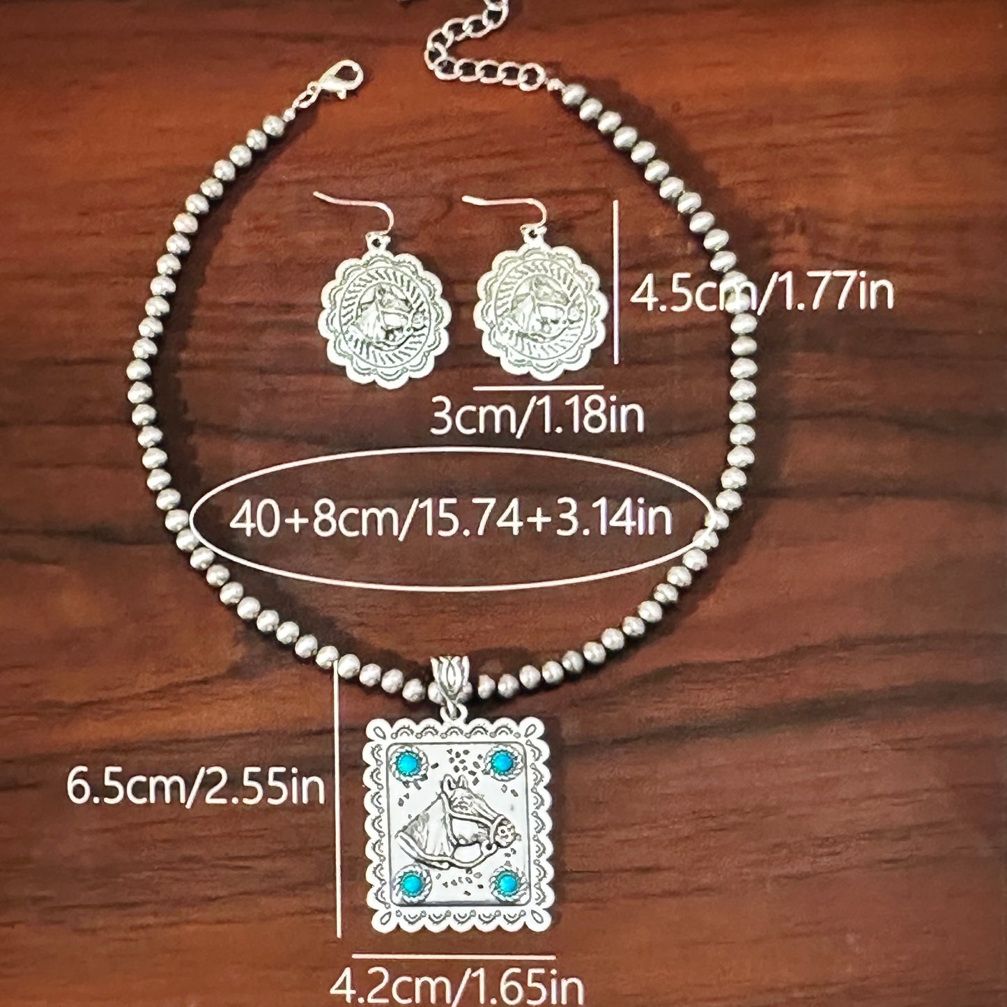 Estuarian Faux Silver Pearl Necklace And Horse Pendant Earrings Gift Set