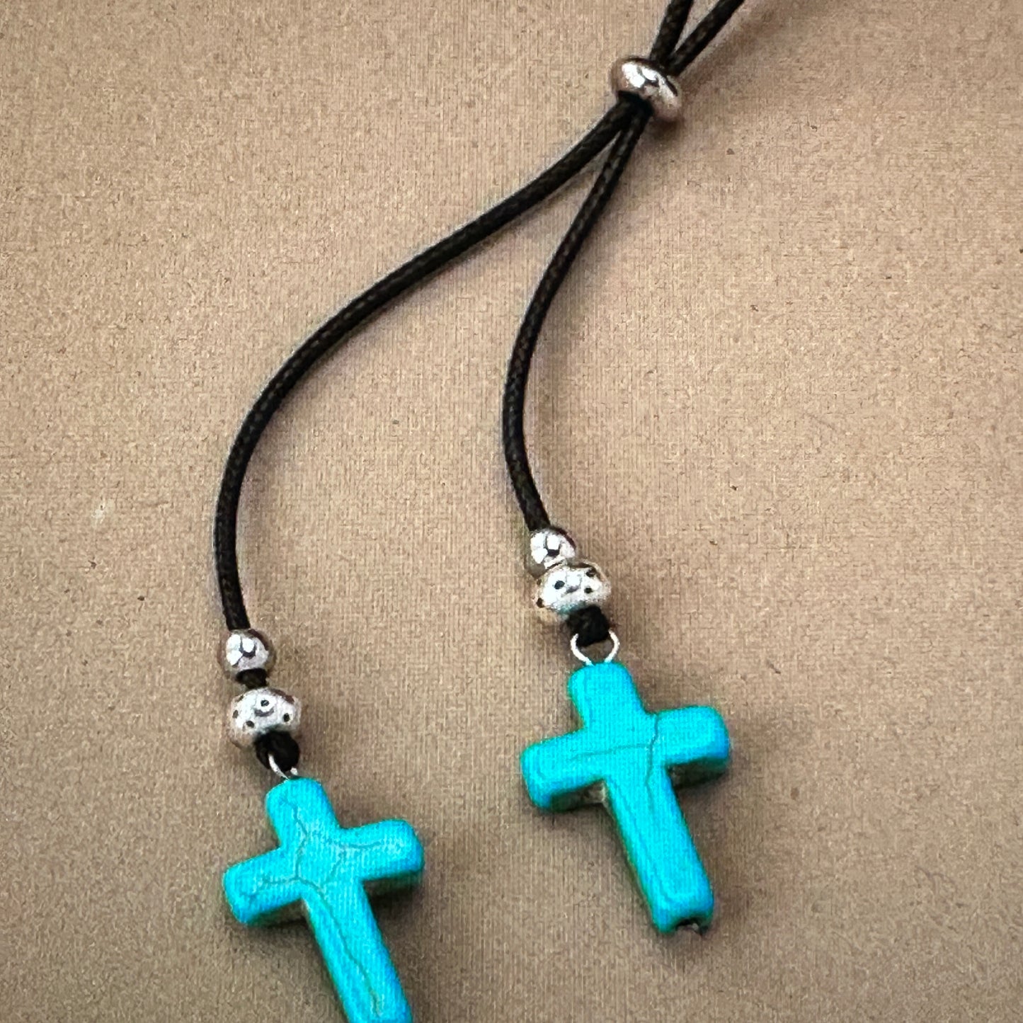 Black Cord Faux Turquoise Cross Choker Necklace And Earrings Set