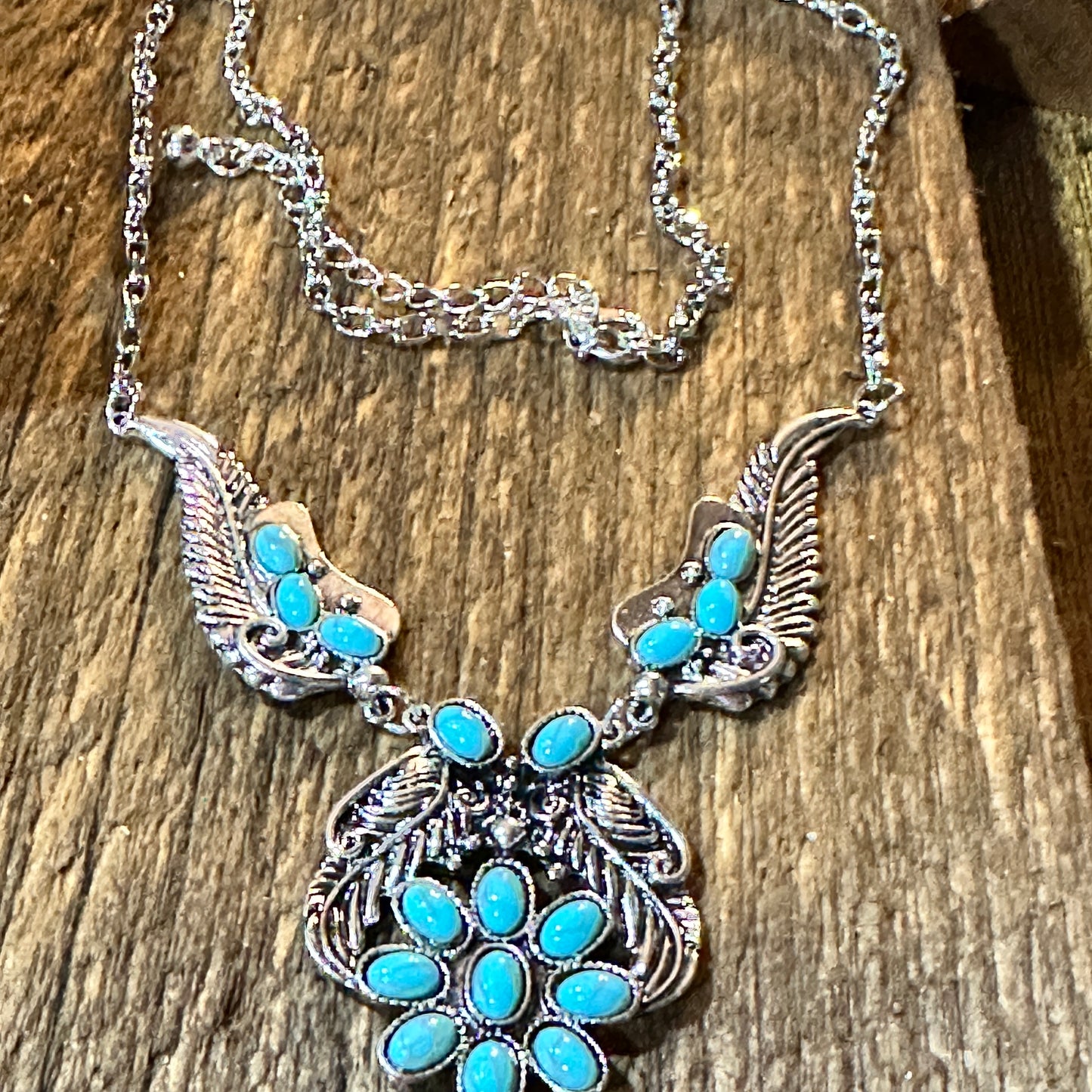 Handcrafted Faux Turquoise Stone Necklace With Mixed Metals Boho Charm