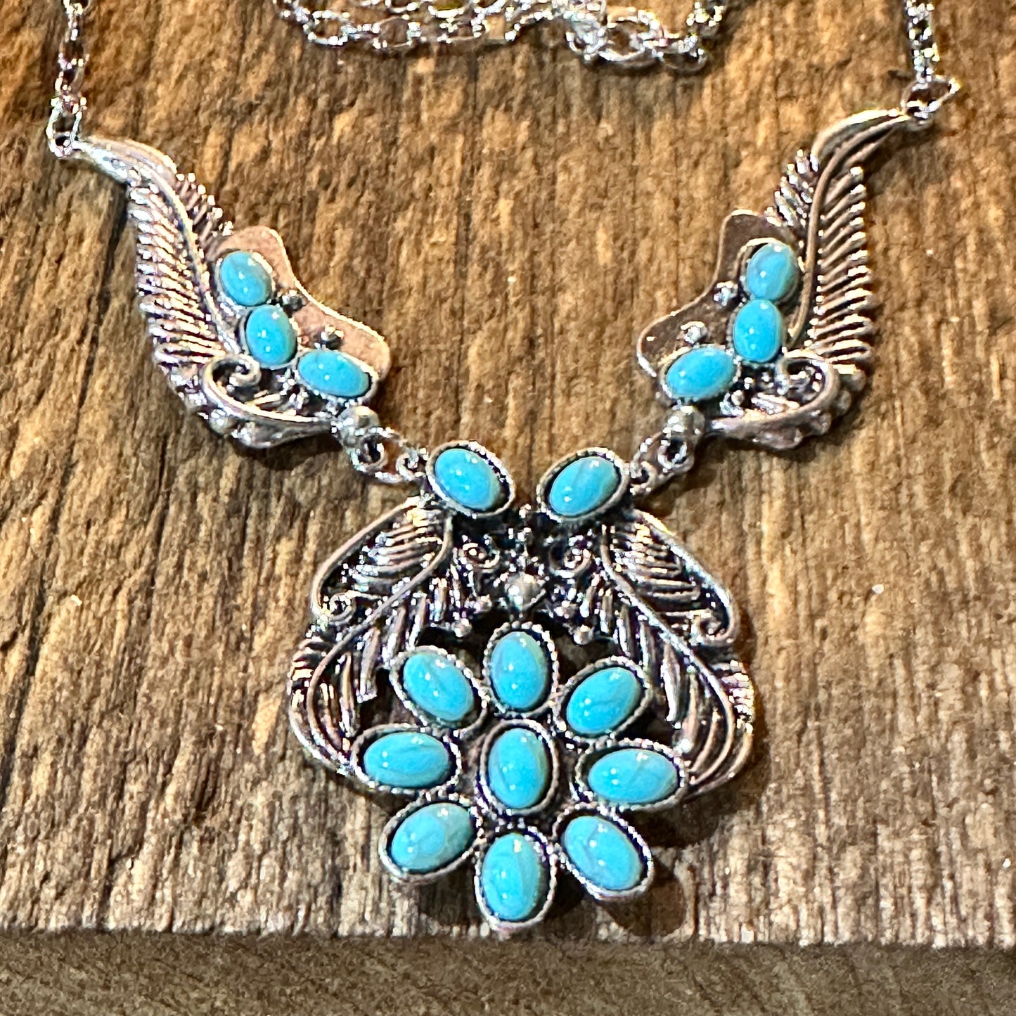 Handcrafted Faux Turquoise Stone Necklace With Mixed Metals Boho Charm