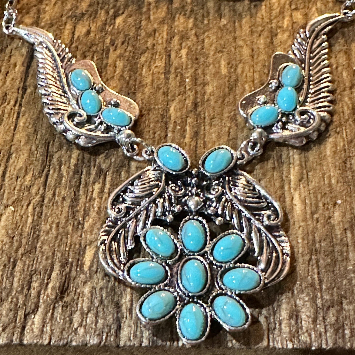 Handcrafted Faux Turquoise Stone Necklace With Mixed Metals Boho Charm