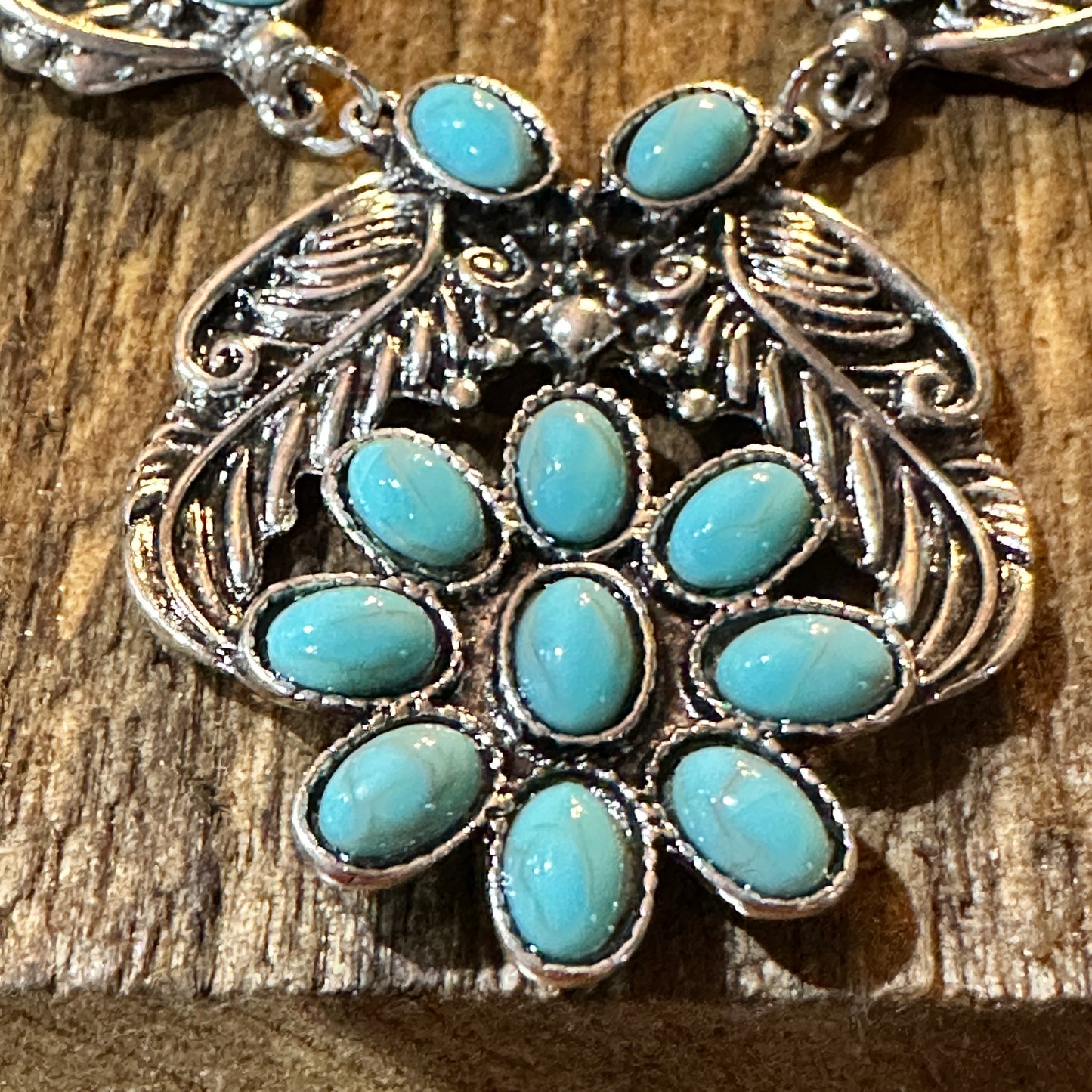 Handcrafted Faux Turquoise Stone Necklace With Mixed Metals Boho Charm