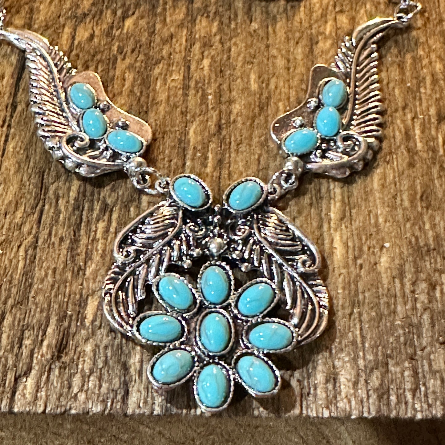 Handcrafted Faux Turquoise Stone Necklace With Mixed Metals Boho Charm