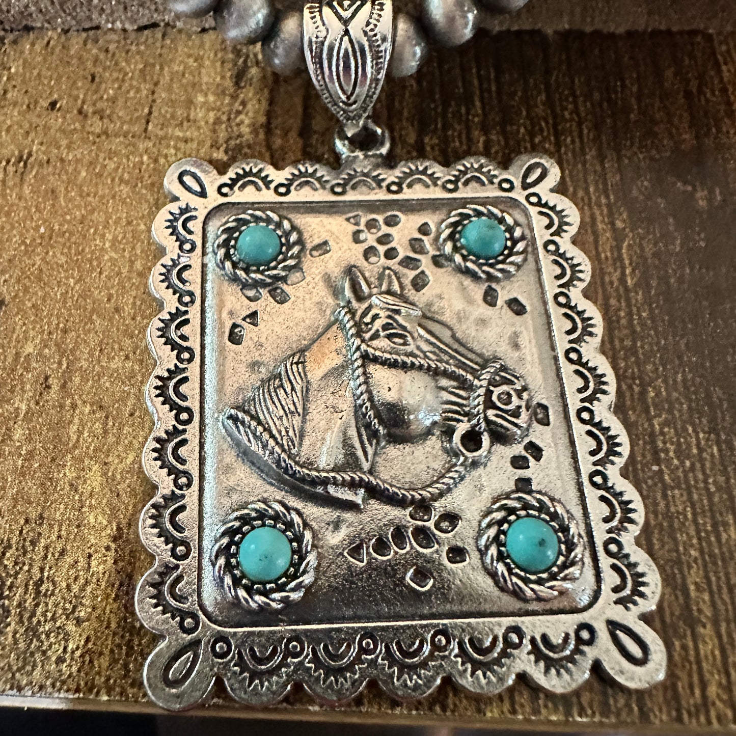 Estuarian Faux Silver Pearl Necklace And Horse Pendant Earrings Gift Set