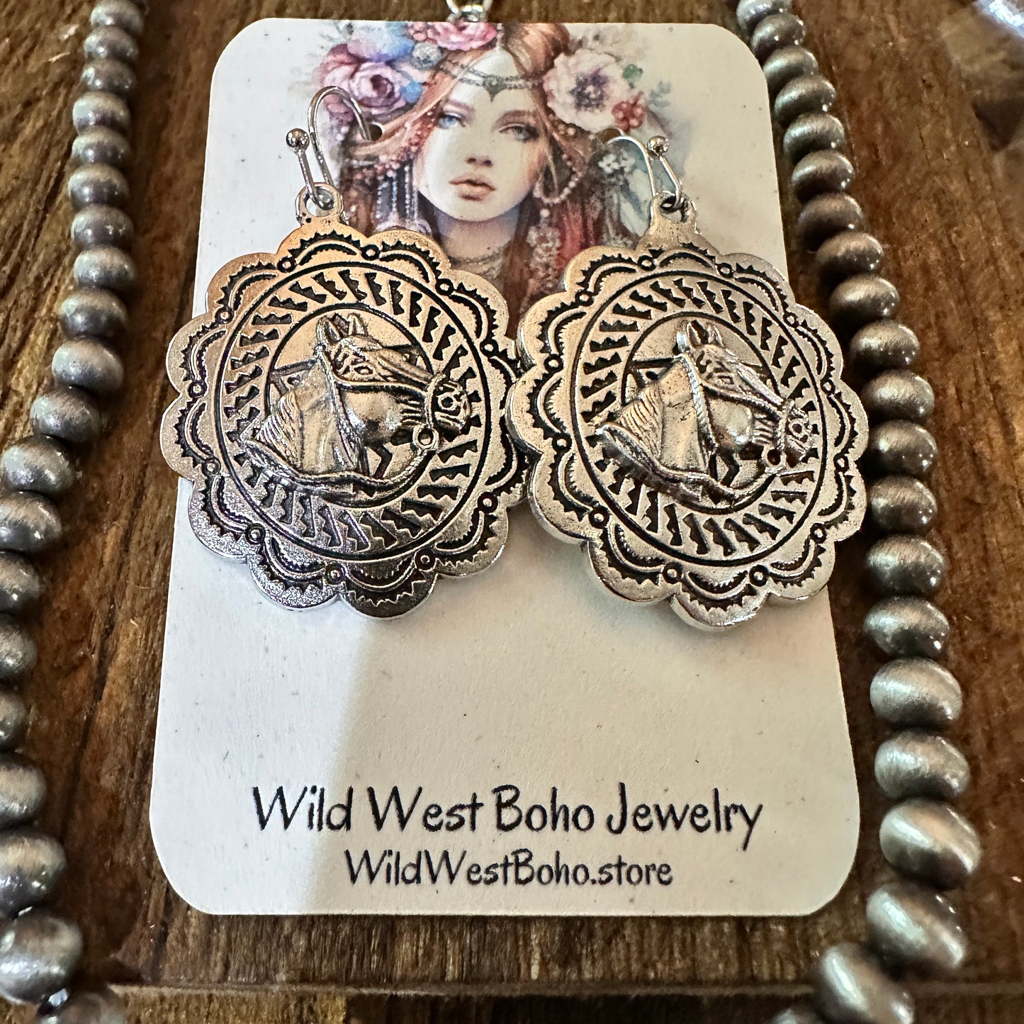 Estuarian Faux Silver Pearl Necklace And Horse Pendant Earrings Gift Set