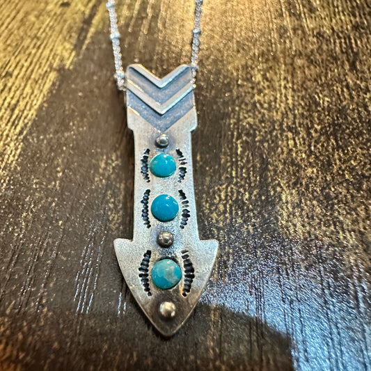 Native American Arrowhead Turquoise Pendant Necklace in Sterling Silver, Gift Box