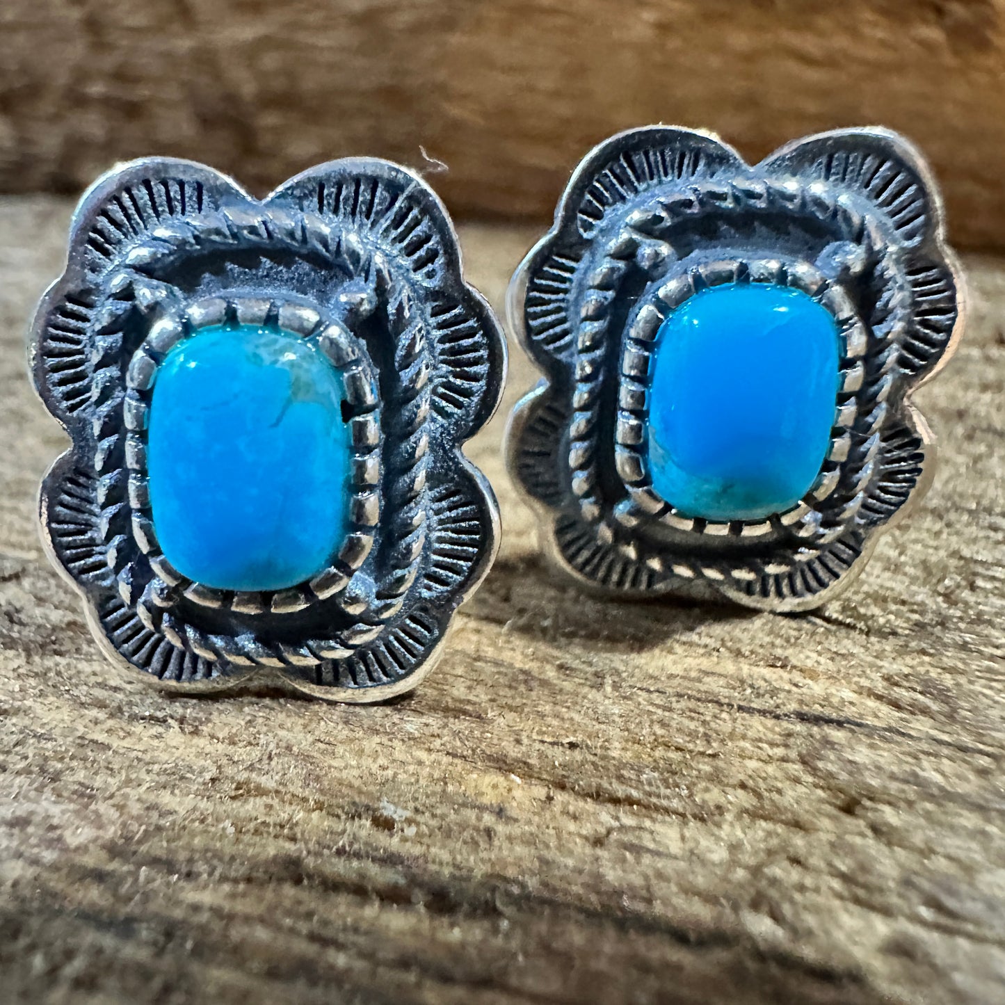 Turquoise Elegance: Sterling Silver Floral Stud Earrings, Ships in Gift Box