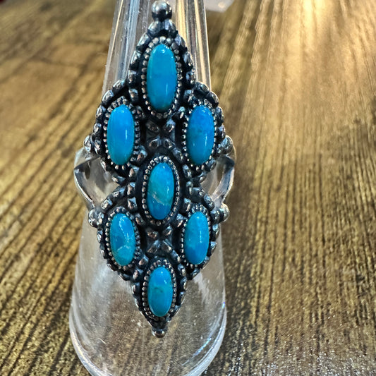 Native American Turquoise Elegance: Adjustable Antique Sterling Silver Ring, Gift Box