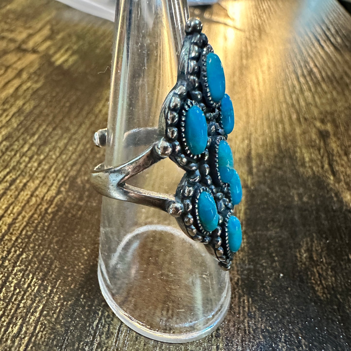 Native American Turquoise Elegance: Adjustable Antique Sterling Silver Ring, Gift Box