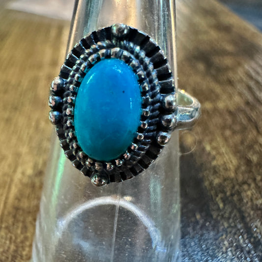 Boho Native American Turquoise Elegance: Adjustable Sterling Silver Ring, Gift Box