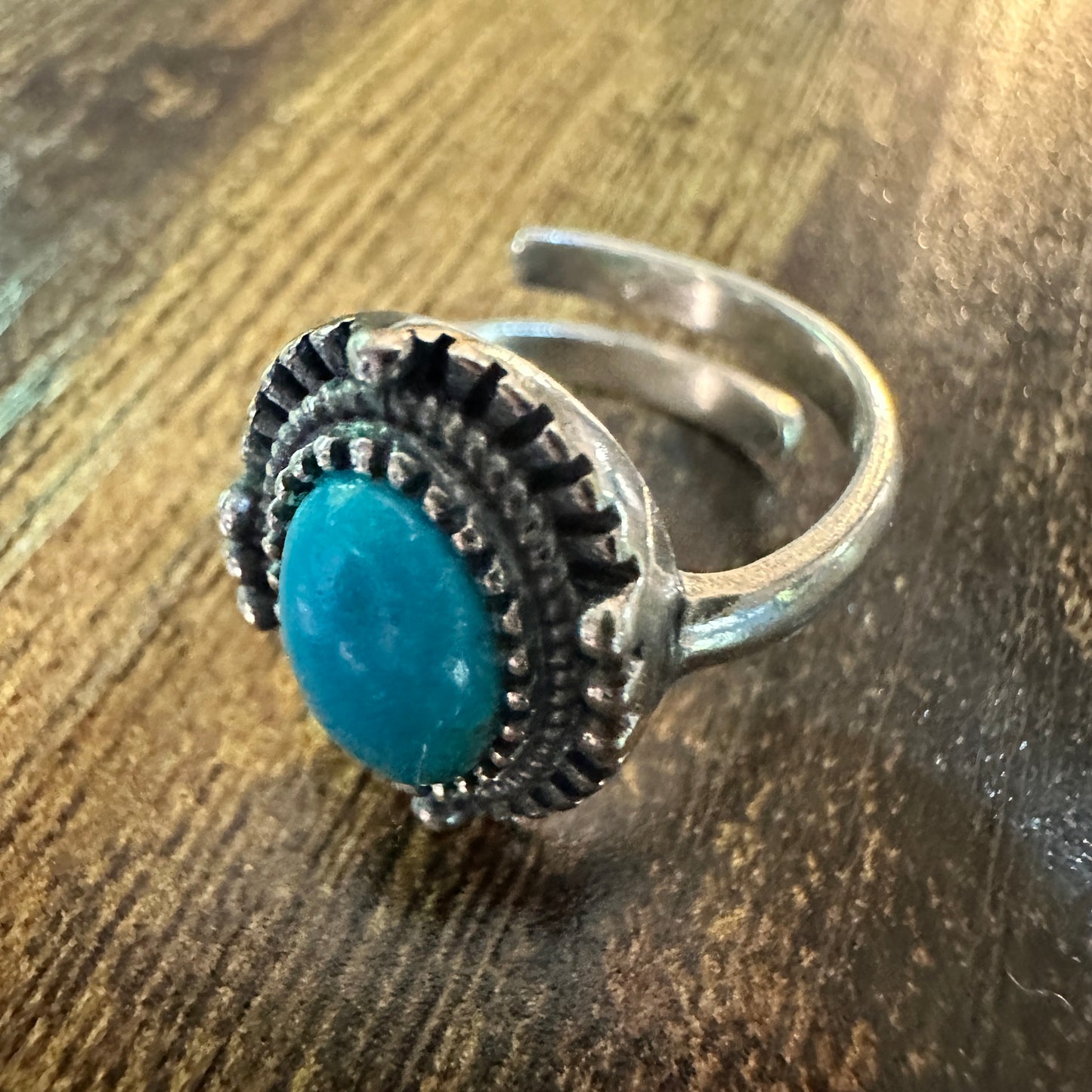 Boho Native American Turquoise Elegance: Adjustable Sterling Silver Ring, Gift Box