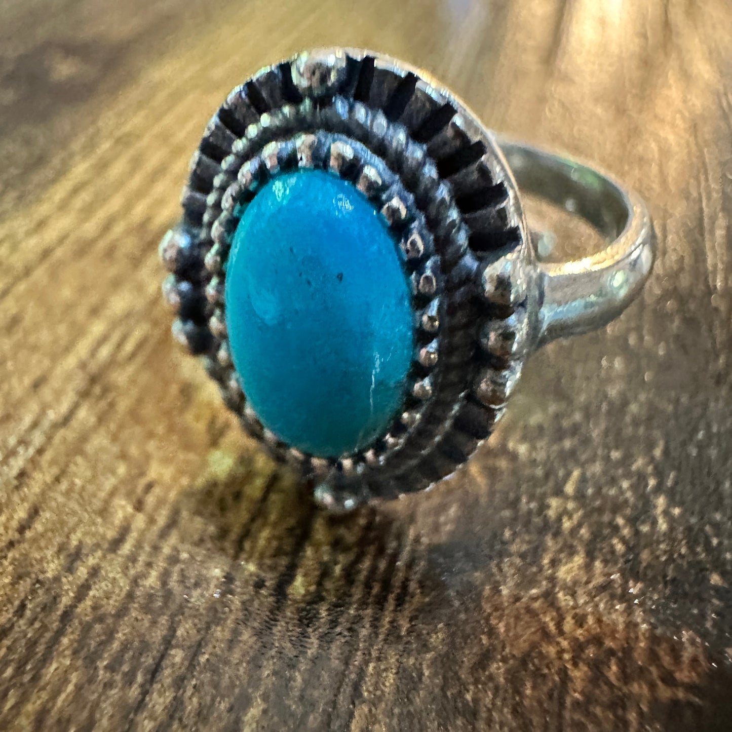 Boho Native American Turquoise Elegance: Adjustable Sterling Silver Ring, Gift Box