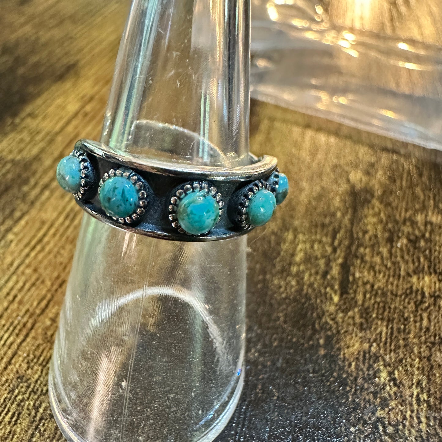 Boho Native American Turquoise Elegance  Adjustable Sterling Silver Ring Band, Gift Box