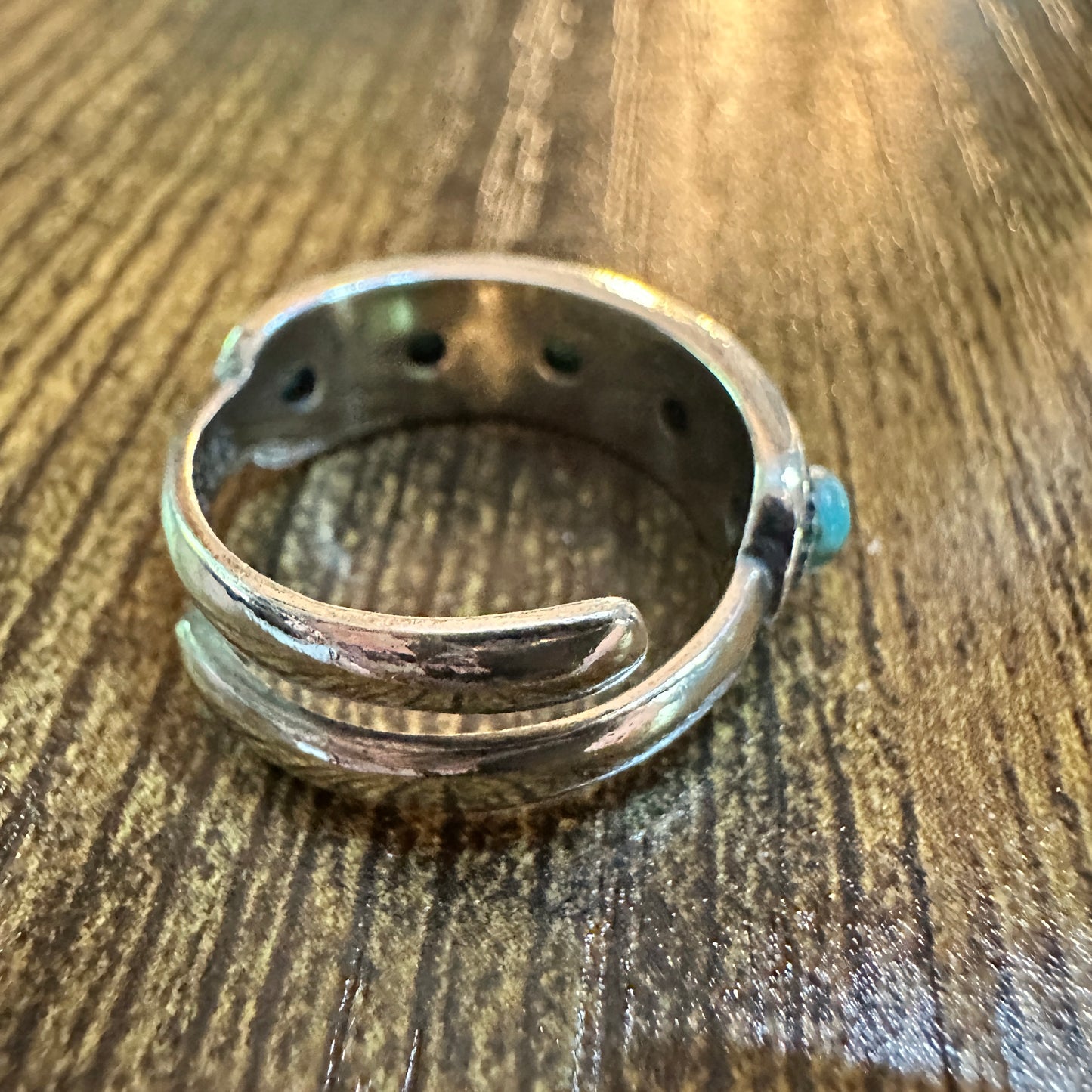 Boho Native American Turquoise Elegance  Adjustable Sterling Silver Ring Band, Gift Box