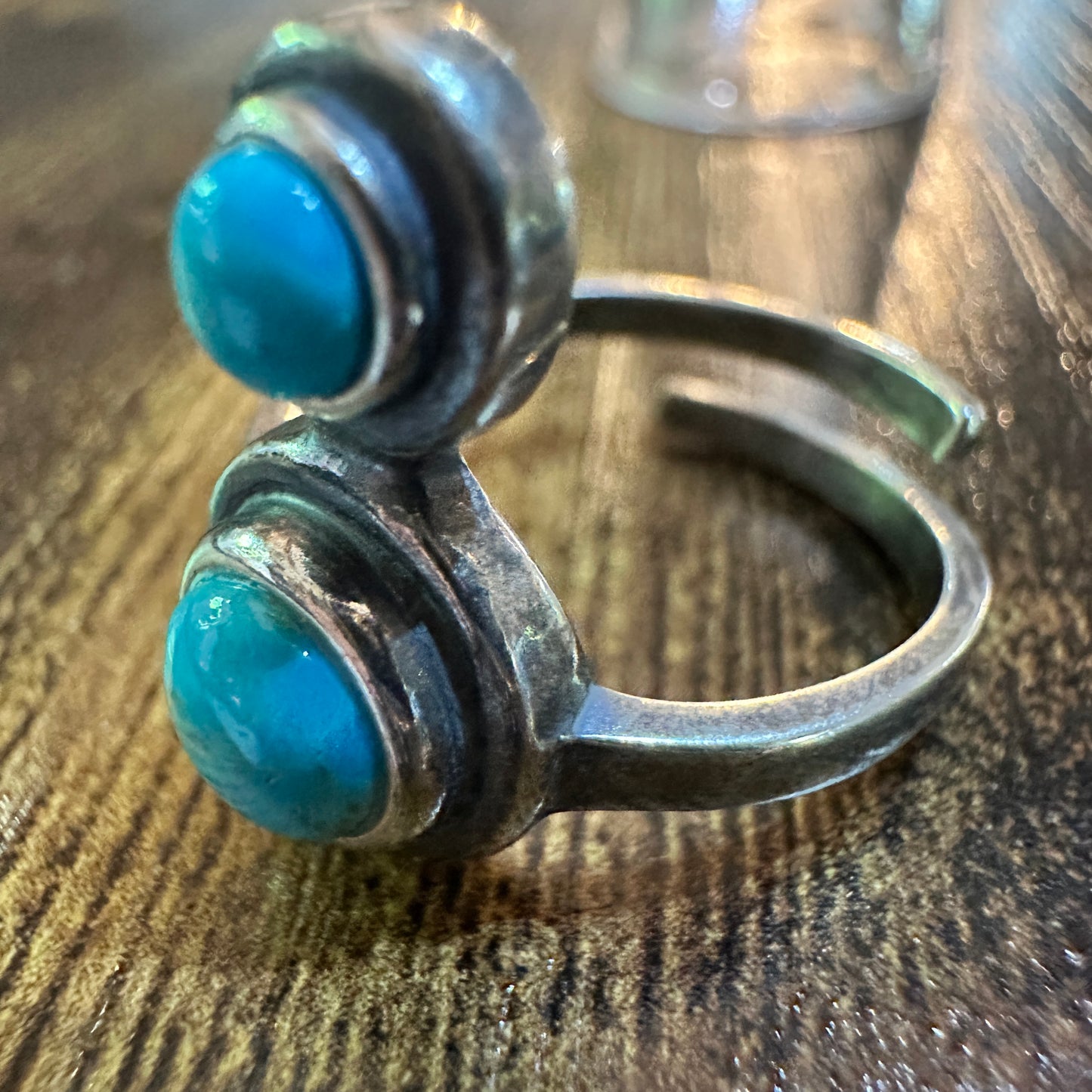Boho Native American Turquoise Serenity Sterling Silver Adjustable Ring, Gift Box