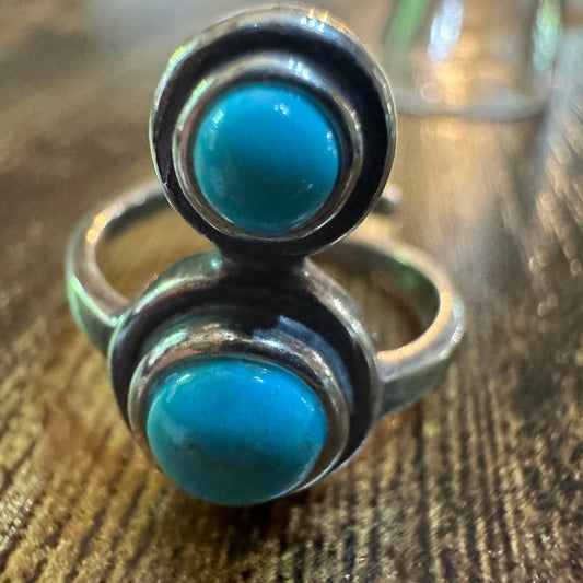 Boho Native American Turquoise Serenity Sterling Silver Adjustable Ring, Gift Box