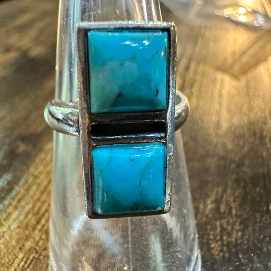 Boho Native American Turquoise Dream Sterling Silver Adjustable Ring, Gift Box