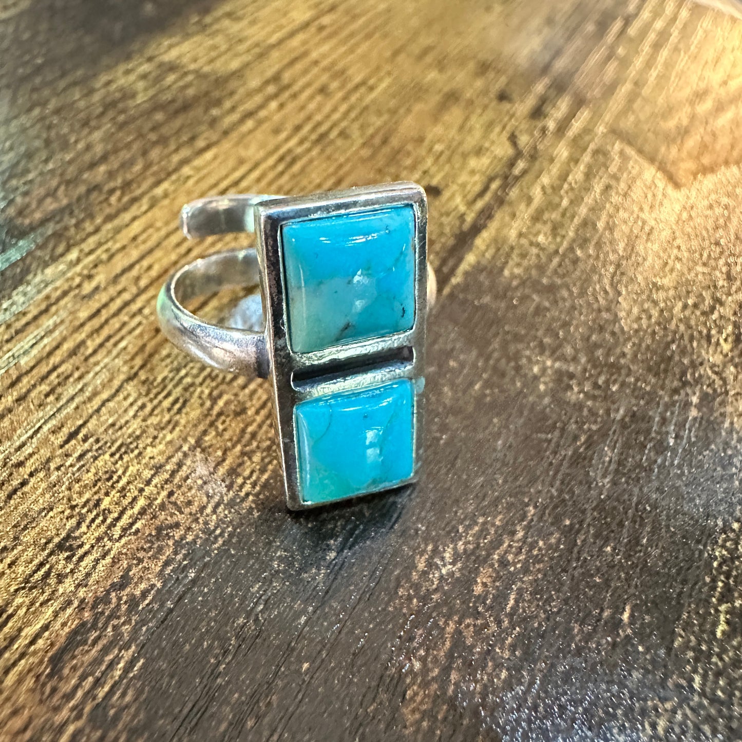 Boho Native American Turquoise Dream Sterling Silver Adjustable Ring, Gift Box