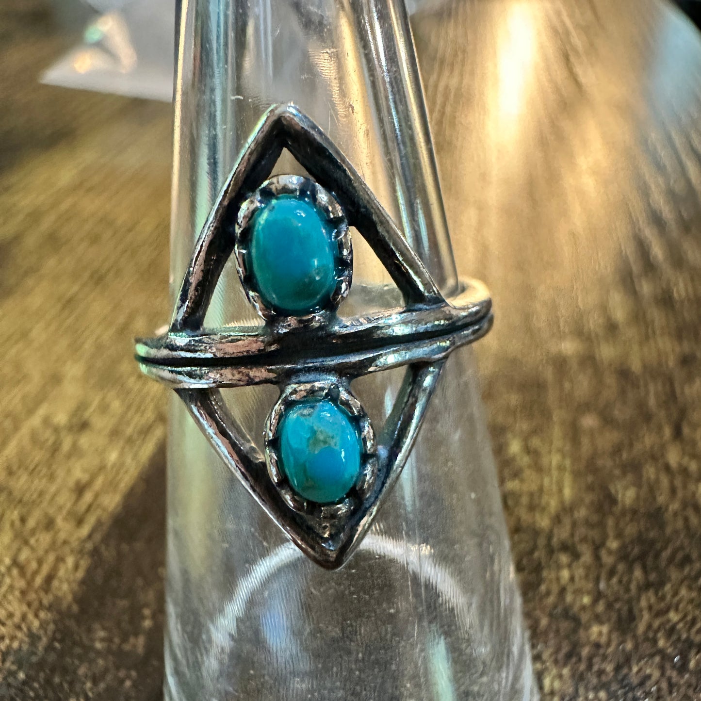 Boho Native American Turquoise Serenity Adjustable Sterling Silver Ring, Gift Box