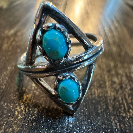 Boho Native American Turquoise Serenity Adjustable Sterling Silver Ring, Gift Box